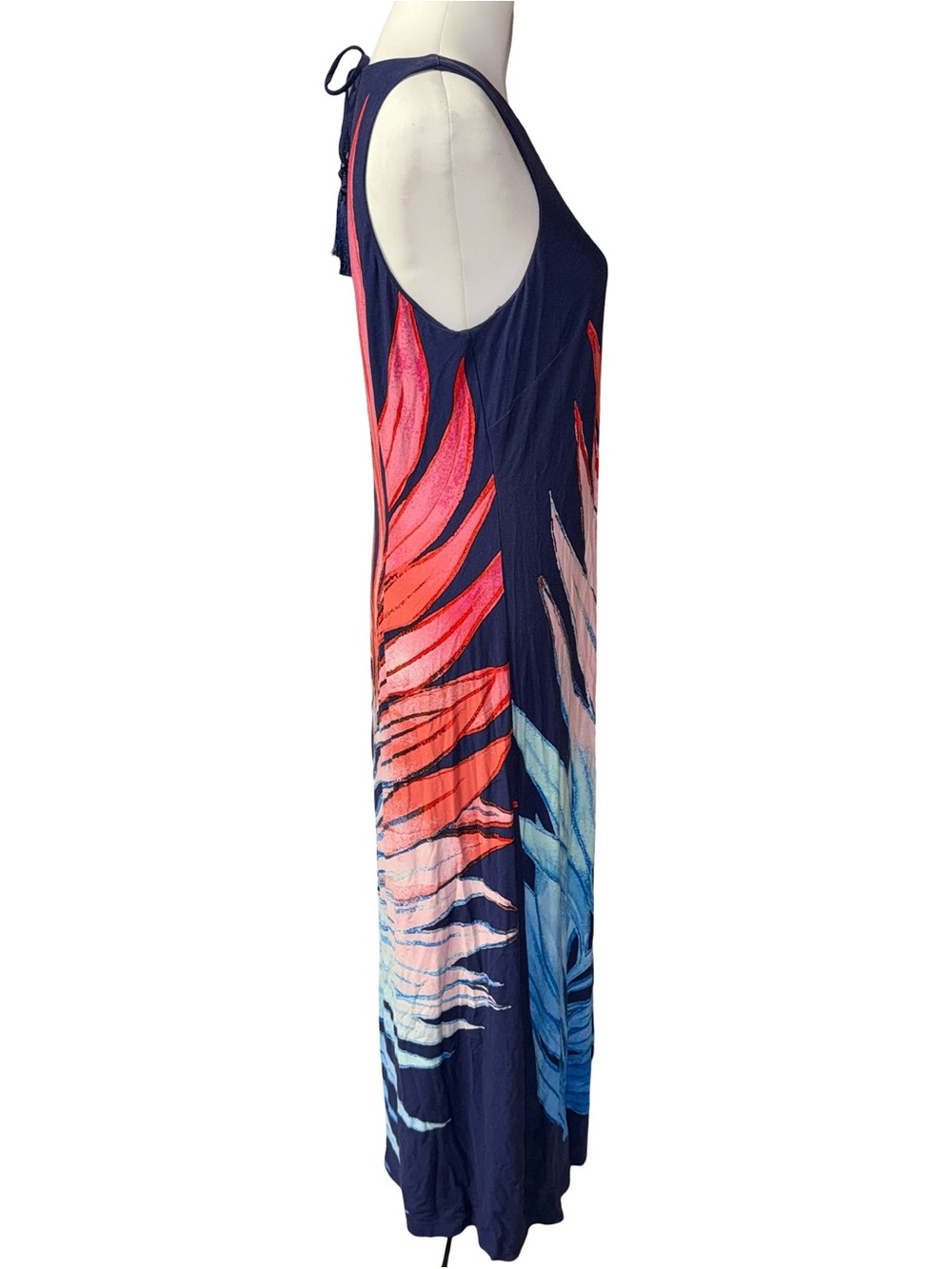 Tommy Bahama Jasmina Perfectly Palm Maxi Dress Navy Coral Pink Blue Sz Medium - Picture 7 of 9